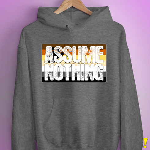 Assume Nothing Bear Pride Flag Hoodie - Grey Heather